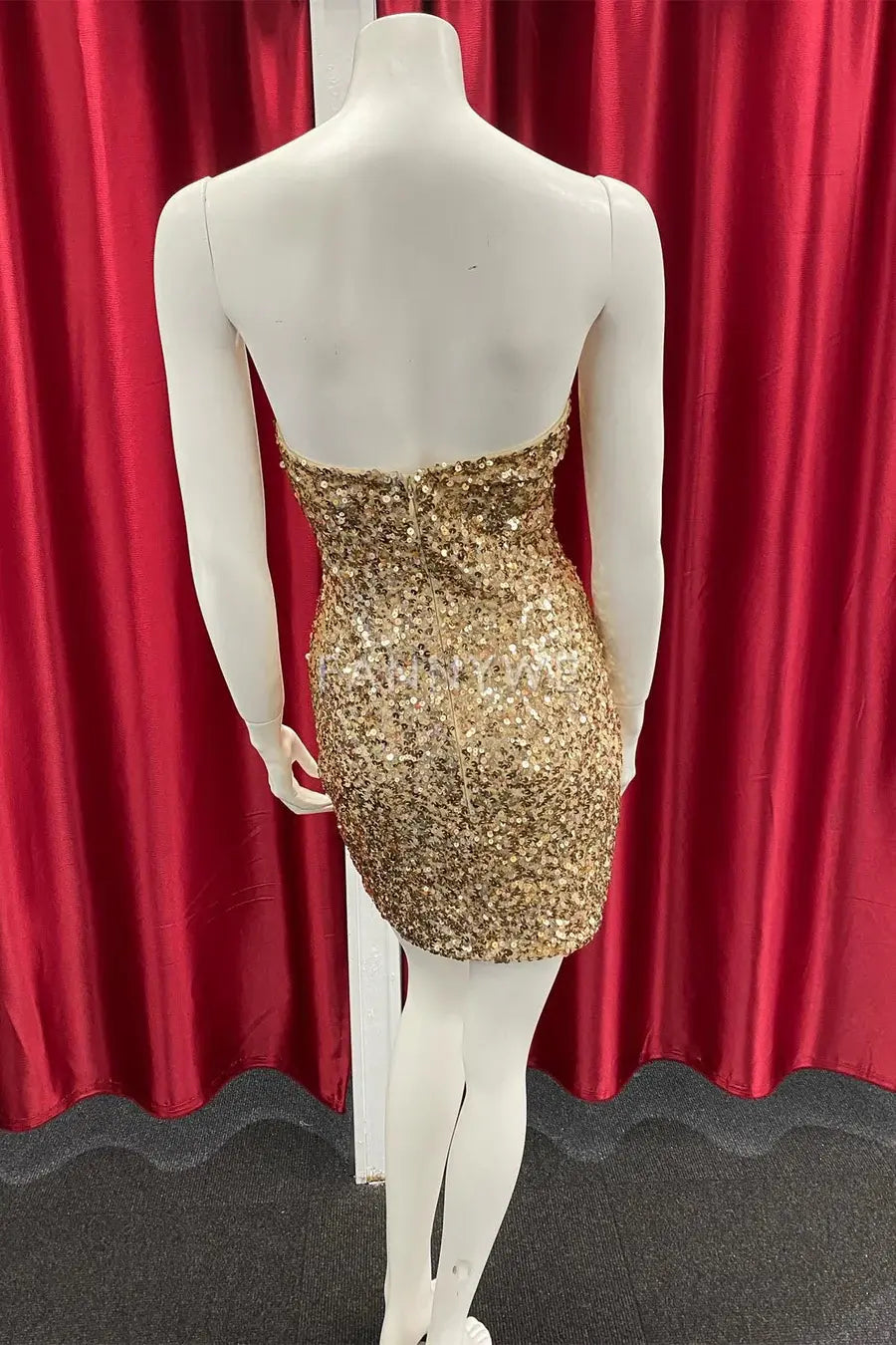 FannyWe Simple Gold Sequin Strapless Fitted Short Homecoming Dress formal wear dresses